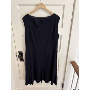 Escada‎ Women's Navy Virgin Wool Sleeveless Dress Lined Size 46 US 16